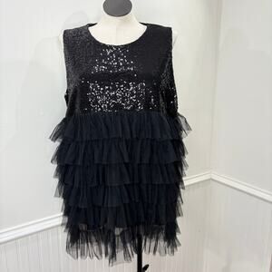 Sunshine & Rodeos 2XL Sleeveless Top Sequin Tulle Disco Cowgirl Punchy Ruffle